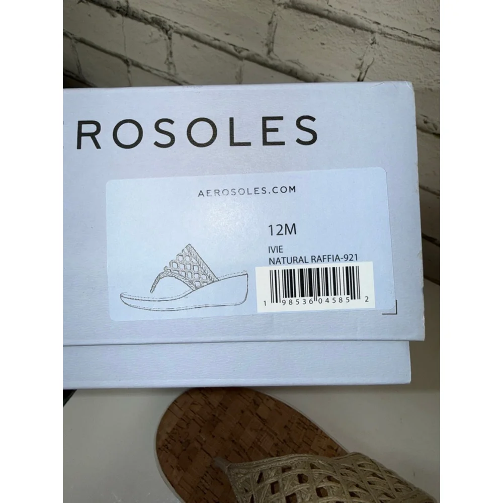 Women's Aerosoles Ivie Natural Raffia Boho Beige Cork Wedge Sandals Size 12 NWT